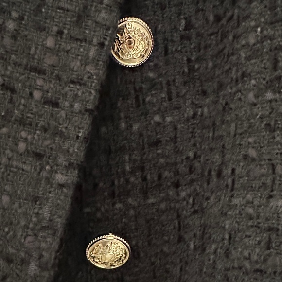 Zara Black Tweed Double-Breasted Blazer with Gold Buttons - Picture 3 of 4